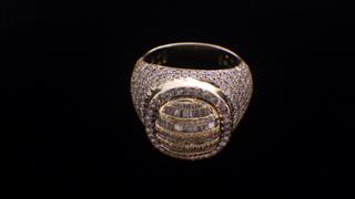 Men's 10K Diamond Cluster Oval Ring Yellow Gold 13g Size 10.5